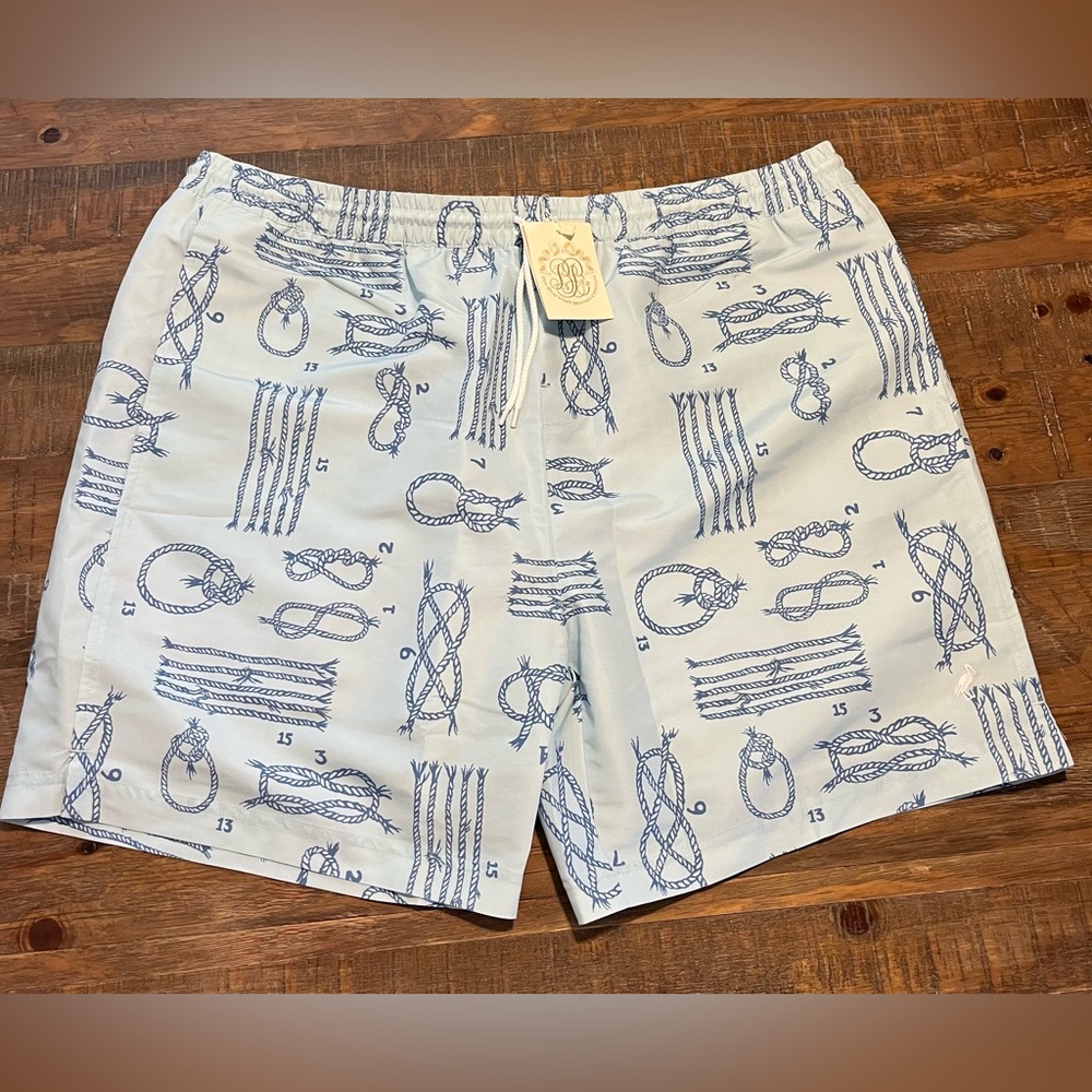 The Beaufort Bonnet Company White and Blue Swim Trunks